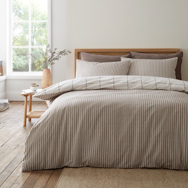 Krémovobiele/taupe flanelové obliečky na dvojlôžko 200x200 cm Brushed Regal Check – Bianca-image-4
