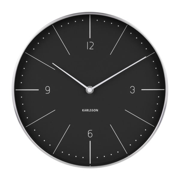 Čierne nástenné hodiny s detailmi v striebornej farbe Karlsson Normann, ⌀ 28 cm