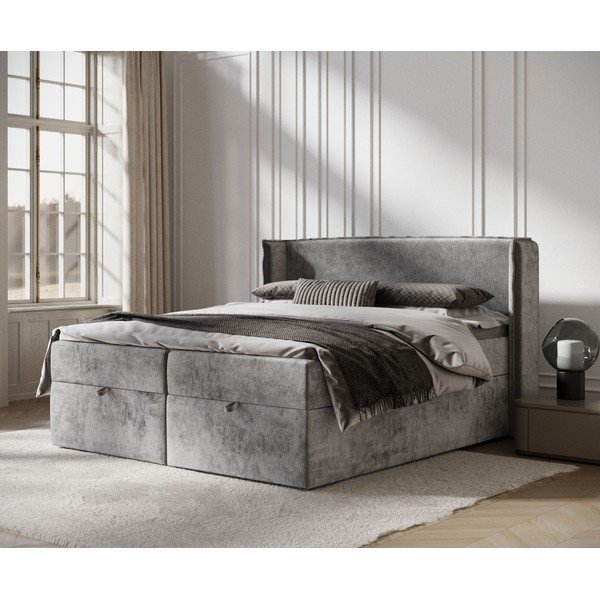 Sivá boxspring posteľ s úložným priestorom 160x200 cm Passion – Maison de Rêve-image-1