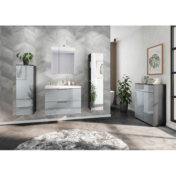 Sivá lesklá závesná skrinka s umývadlom 81x65 cm Vasio – Germania-image-2