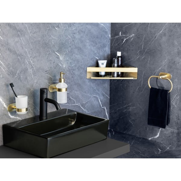 Samodržiaci dávkovač mydla z nerezovej ocele v zlatej farbe 0.2 l Orea Gold – Wenko-image-1