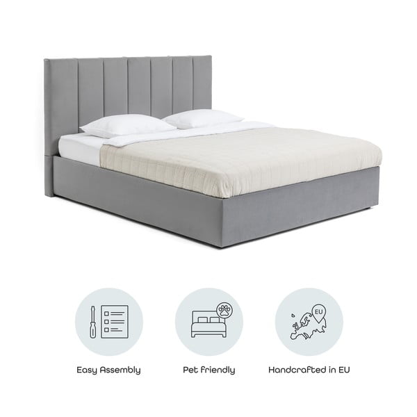 Sivá čalúnená dvojlôžková posteľ s úložným priestorom s roštom 180x200 cm Thessa Bold Line – Bonami Selection-image-4