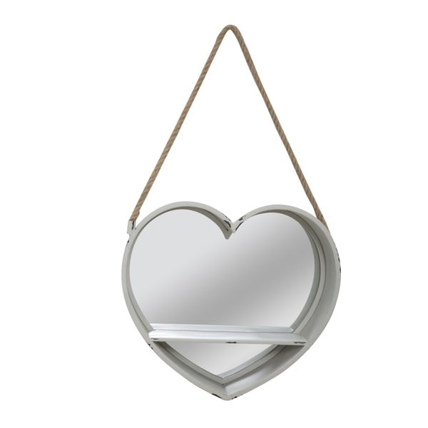 Závesné zrkadlo v tvare srdca s poličkou Mauro Ferretti Love, Ø 43,5 cm