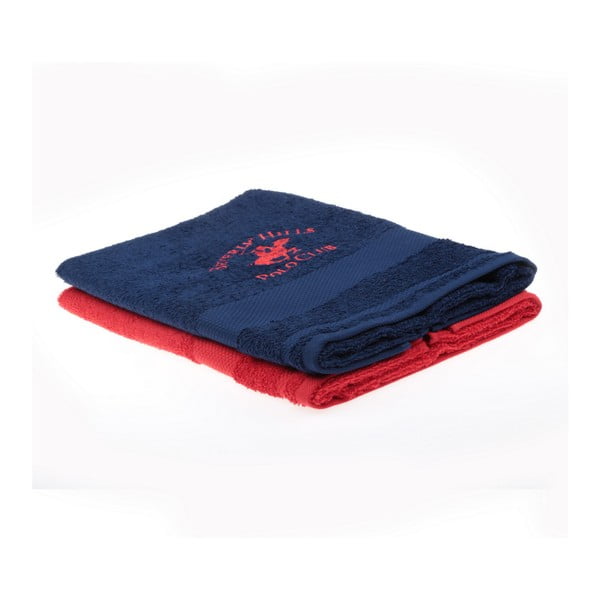 Sada tmavomodrého a červeného uteráka Beverly Hills Polo Club Tommy Orj, 50 × 100 cm