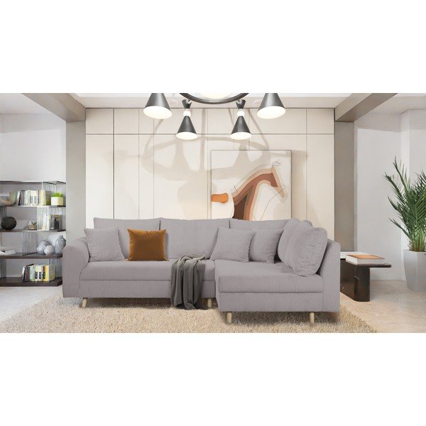 Sivá menčestrová rohová pohovka (pravý roh) Ariella – Ropez-image-1
