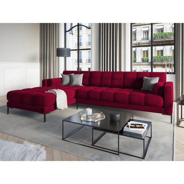 Červená zamatová rohová pohovka Cosmopolitan Design Bali, ľavý roh-image-1