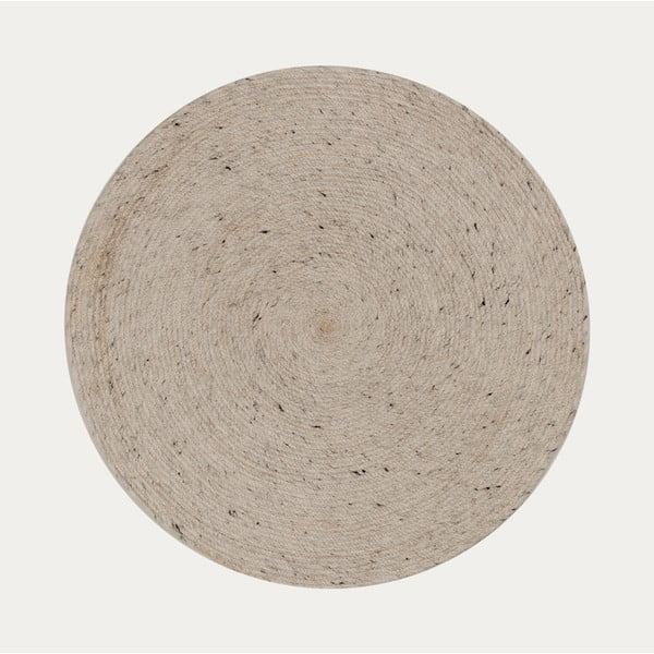 Ručne tkaný vlnený okrúhly koberec vo svetlosivej a slonovinovej farbe ø 200 cm Takashi – Kave Home-image-4
