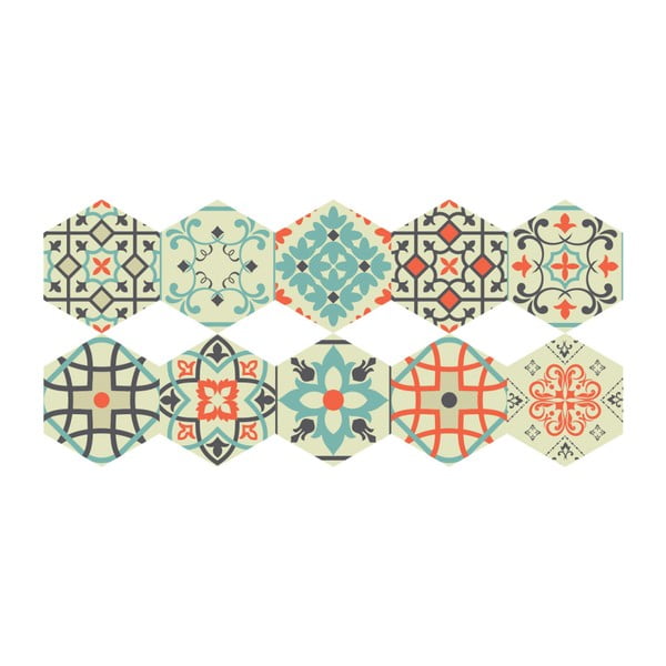 Sada 10 samolepiek na podlahu Ambiance Floor Stickers Hexagons Lieva, 40 × 90 cm