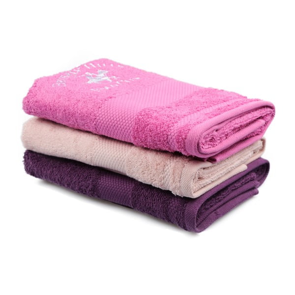 Sada ružového, fialového a svetloružového uteráka Beverly Hills Polo Club Tommy Orj, 50 × 100 cm
