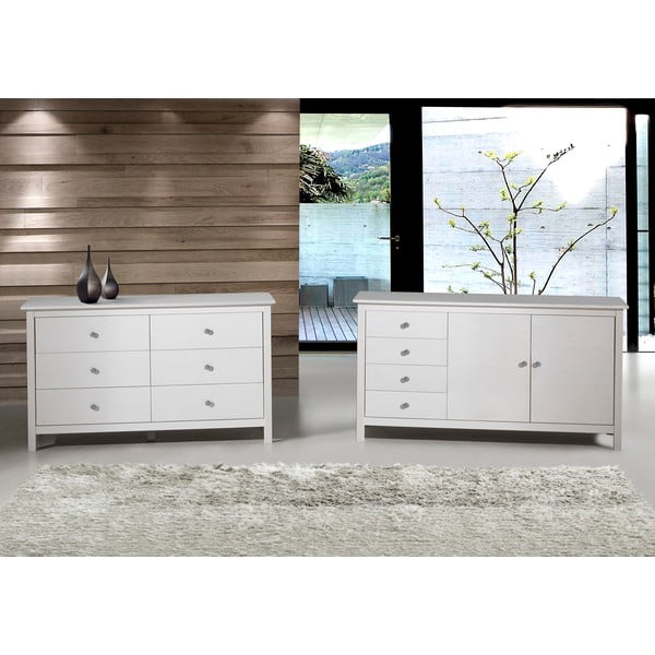 Biela nízka komoda z borovicového dreva 130x80 cm Berna – Marckeric-image-3