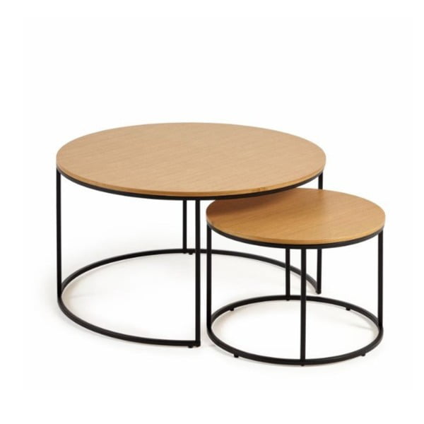 Okrúhle konferenčné stolíky v súprave 2 ks s doskou v dubovom dekore ø 80 cm Yona - Kave Home