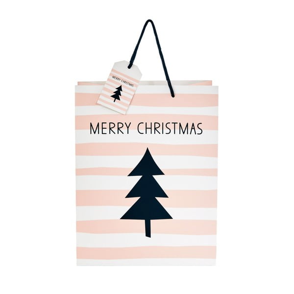 Svetloružová darčeková taška Butlers Merry Christmas, výška 13, 5 cm