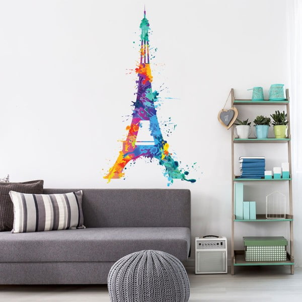 Nástenná samolepka Ambiance Wall Decal Eiffel Tower Design Watercolor, 70 × 40 cm