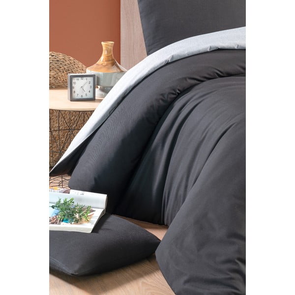 Čierno-sivé bavlnené obliečky na jednolôžko/predĺžené s plachtou 160x220 cm - Mila Home-image-2