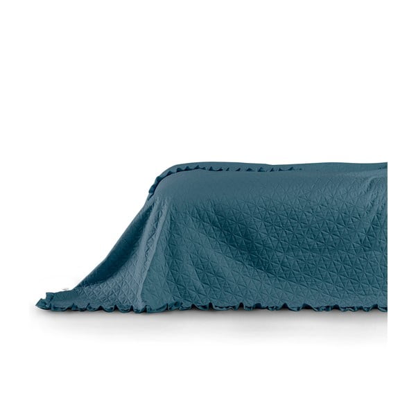 Modrý pléd cez posteľ AmeliaHome Tilia Marine, 260 x 240 cm