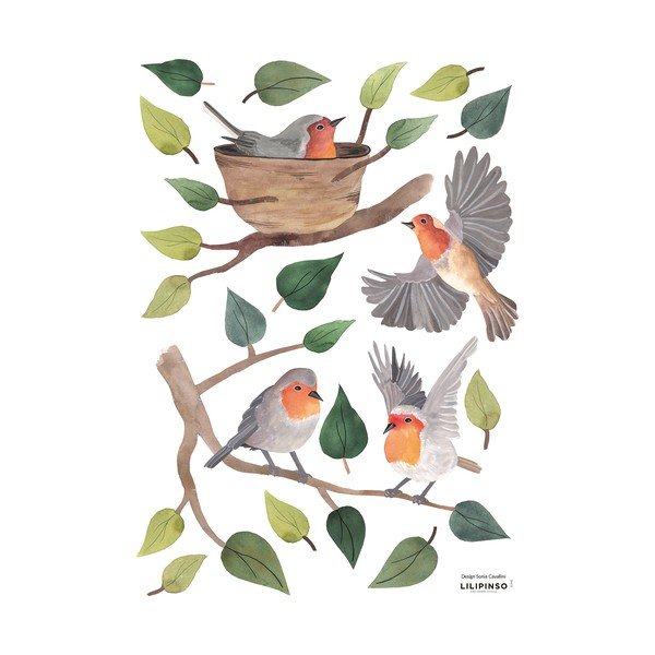 Hárok samolepiek 30x42 cm Robins Redbreast – Lilipinso