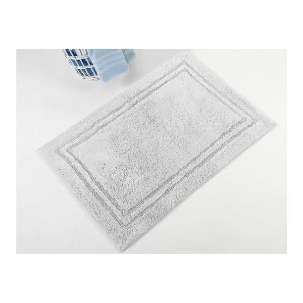 Sivá ručne tkaná kúpeľňová predložka z prémiovej bavlny Margot, 50 x 75 cm