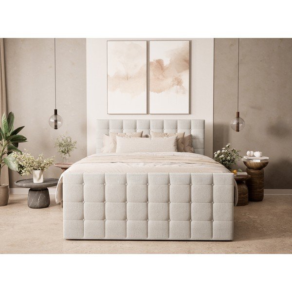Krémovobiela boxspring posteľ s úložným priestorom 200x200 cm Tasca – Maison de Rêve-image-4