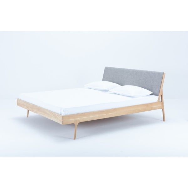 Sivá/prírodná čalúnená dvojlôžková posteľ z dubového dreva 160x200 cm Fawn - Gazzda-image-1