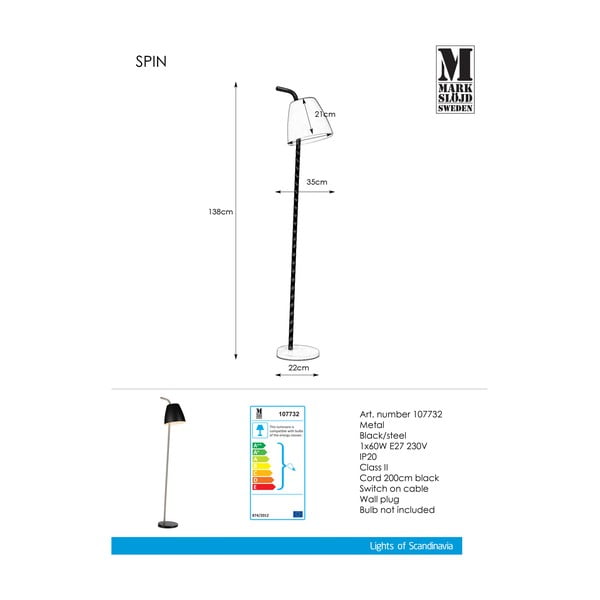 Čierna stojacia lampa Markslöjd Spin Floor Black, výška 1,38 m-image-2