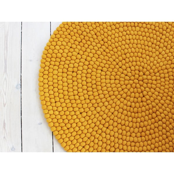 Horčicovožltý guľôčkový vlnený koberec Wooldot Ball rugs, ⌀ 140 cm