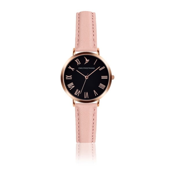 Dámske hodinky s ružovým remienkom z pravej kože Emily Westwood Night