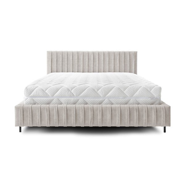 Béžová čalúnená dvojlôžková posteľ s úložným priestorom s roštom 140x200 cm Plissa – ELTAP-image-3