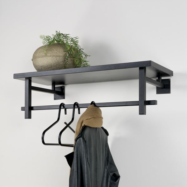 Čierny kovový nástenný vešiak s poličkou 76 cm Simplon – Spinder Design-image-1
