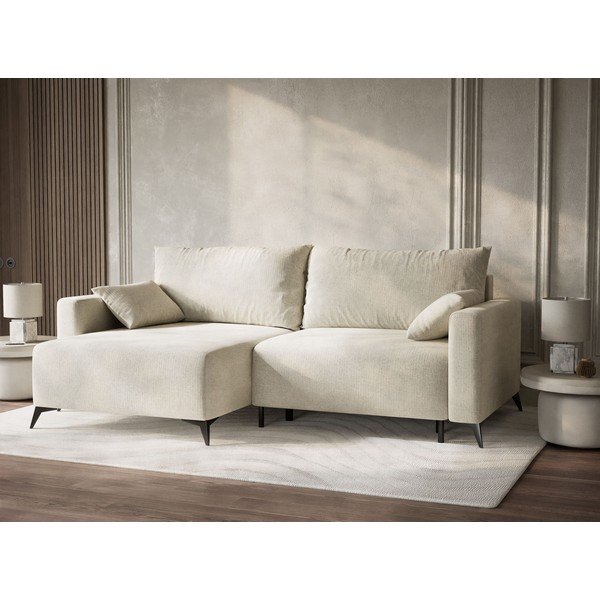 Krémová ženilková rozkladacia/s úložným priestorom rohová pohovka (ľavý roh/s leňoškou) Leon – Maison de Rêve-image-4