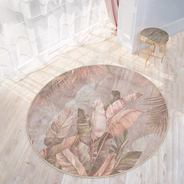 Svetloružový prateľný okrúhly koberec ø 100 cm Dusty Leaves – Mila Home-image-2