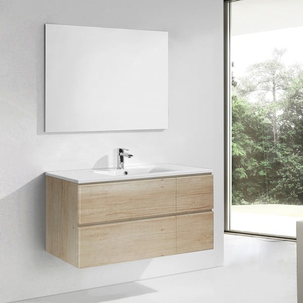 Kúpeľňová skrinka s umývadlom a zrkadlom Capri, dekor dreva, 120 cm