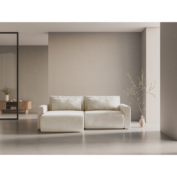 Béžová zamatová rozkladacia rohová pohovka s úložným priestorom Belfast – Cosmopolitan Design-image-1