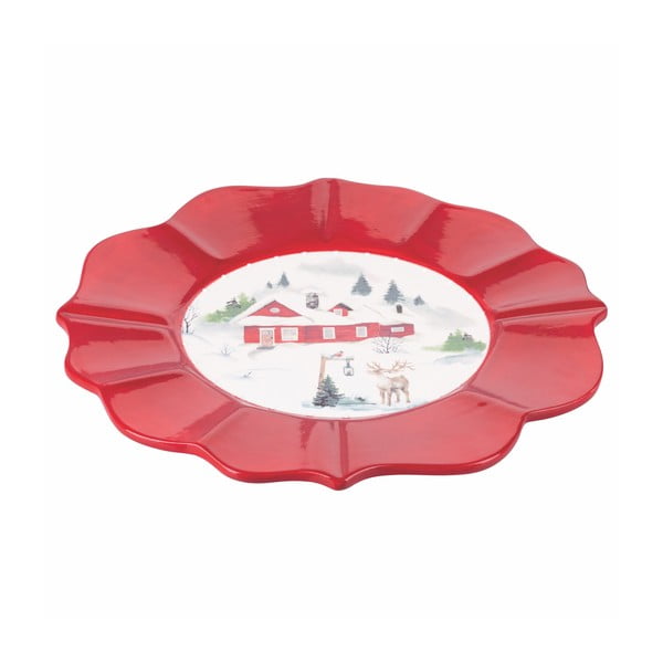 Červeno-biely vianočný servírovací tanier z dolomitu ø 29 cm Winter Village - Villa d'Este
