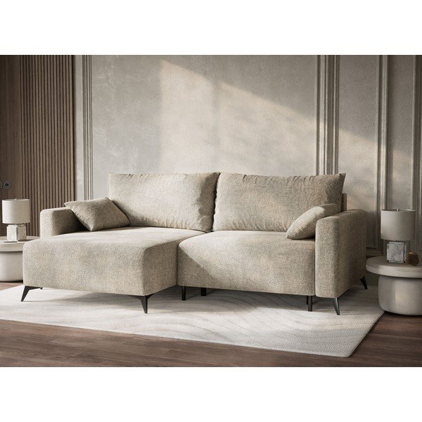 Béžová ženilková rozkladacia/s úložným priestorom rohová pohovka (ľavý roh/s leňoškou) Leon – Maison de Rêve-image-4