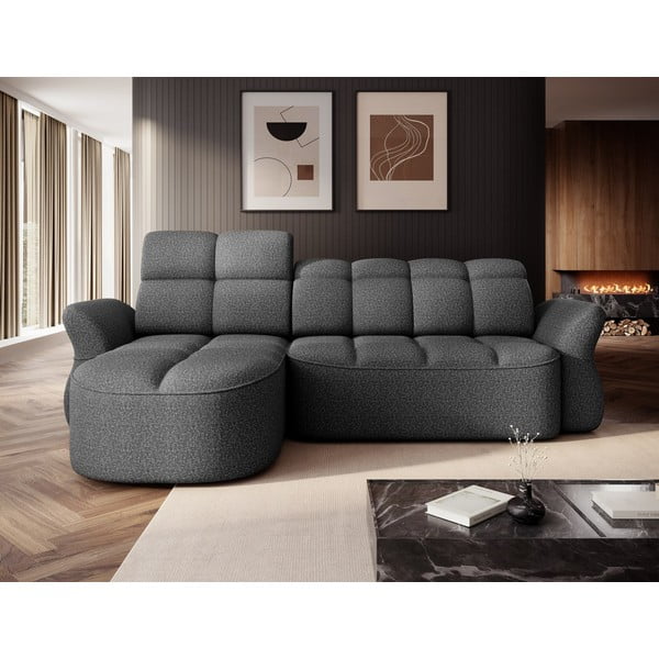 Tmavosivá zamatová rozkladacia/s úložným priestorom rohová pohovka (ľavý roh/s leňoškou) Beneth – ELTAP-image-1