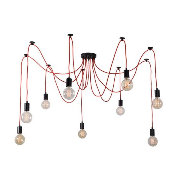 Červené stropné svietidlo s 9 žiarovkami Filament Style Spider Lamp
