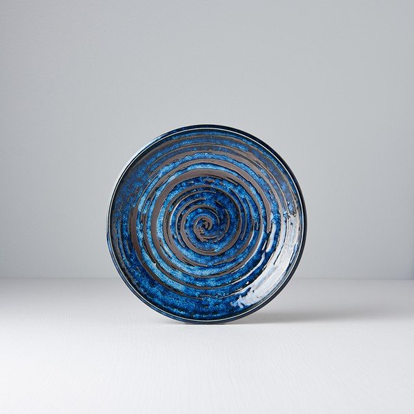 Modrý keramický tanier Mij Copper Swirl, ø 20 cm-image-3