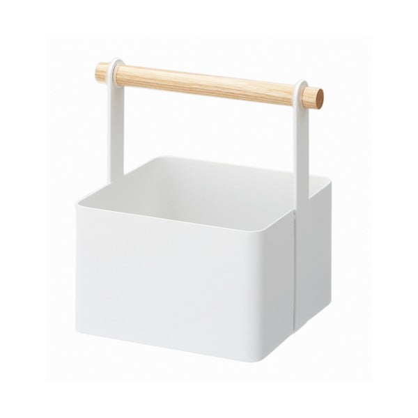 Biely multifunkčný box s detailom z bukového dreva YAMAZAKI Tosca Tool Box, dĺžka 16 cm