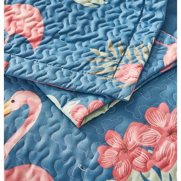Modrá prikrývka z mikroperkálu s dvoma obliečkami na vankúš Sleeptime Flamingo, 180 x 250 cm-image-2