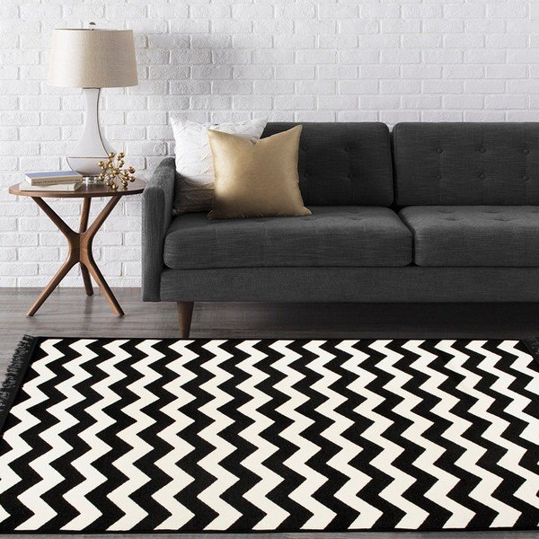 Čierno-biely obojstranný koberec Zig Zag, 140 × 215 cm-image-3