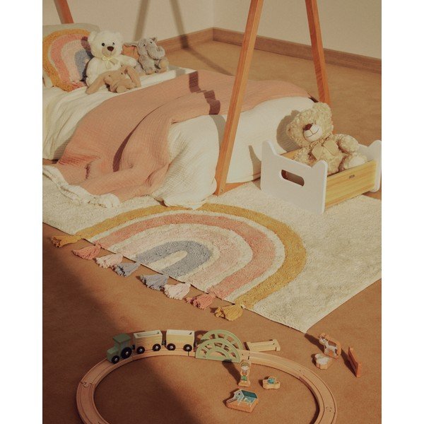Slonovinový prateľný/ručne tkaný bavlnený detský koberec 90x150 cm Tadea – Kave Home-image-1
