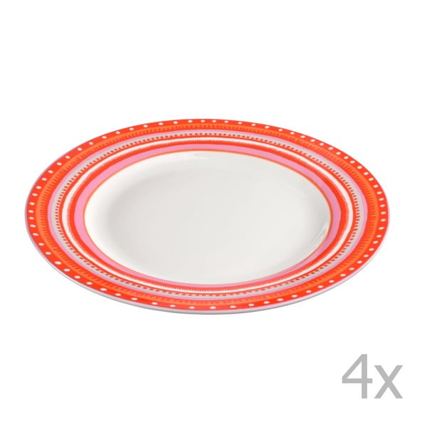 Sada 4 porcelánových tanierikov Oilily 22 cm, červená