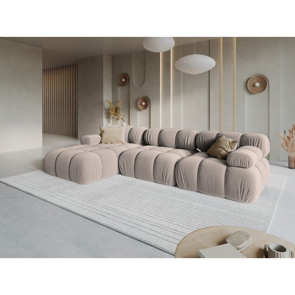 Béžová zamatová modulárna rohová pohovka (ľavý roh/s leňoškou) – Micadoni -image-1