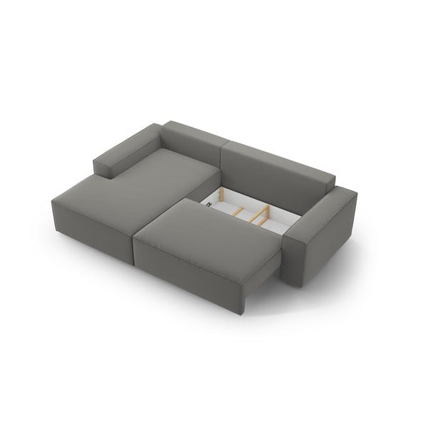 Svetlosivá zamatová rozkladacia/s úložným priestorom rohová pohovka (ľavý roh/s leňoškou) Jodie – Micadoni -image-4