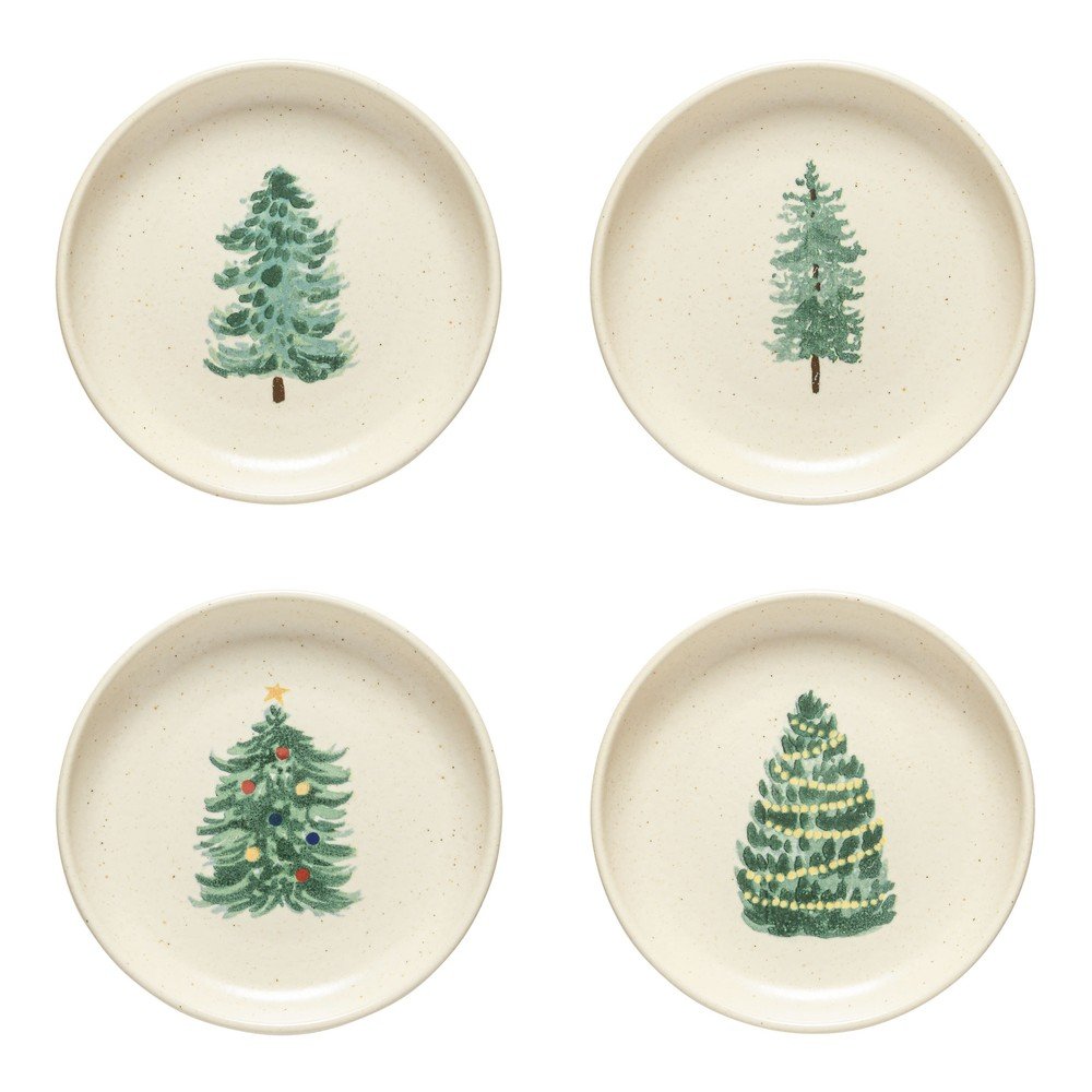 Krémovobiele dezertné kameninové taniere v súprave 4 ks s vianočným motívom ø 16 cm Pacifica Christmas Tree – Casafina