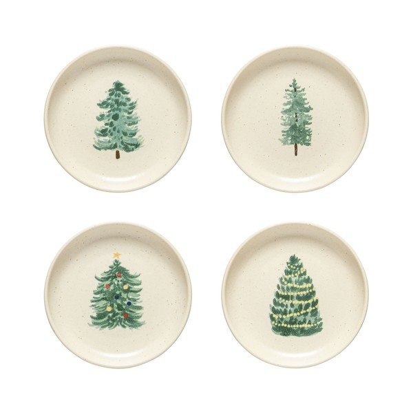 Krémovobiele dezertné kameninové taniere v súprave 4 ks s vianočným motívom ø 16 cm Pacifica Christmas Tree – Casafina