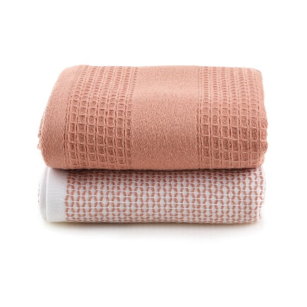 Vaflové uteráky v lososovej farbe v súprave 2 ks 40x60 cm Betty – Foutastic-image-3