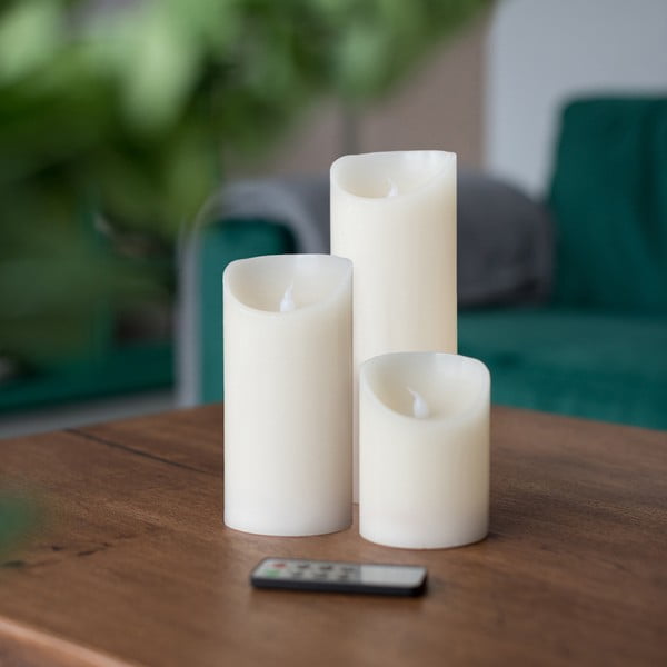 Sada 3 LED svetelných sviečok s diaľkovým ovládačom DecoKing Wax, výška 10; 15 a 20 cm-image-1