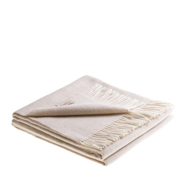 Krémová deka z jahňacej vlny a kašmíru Lanerossi Salice, 130 × 180 cm