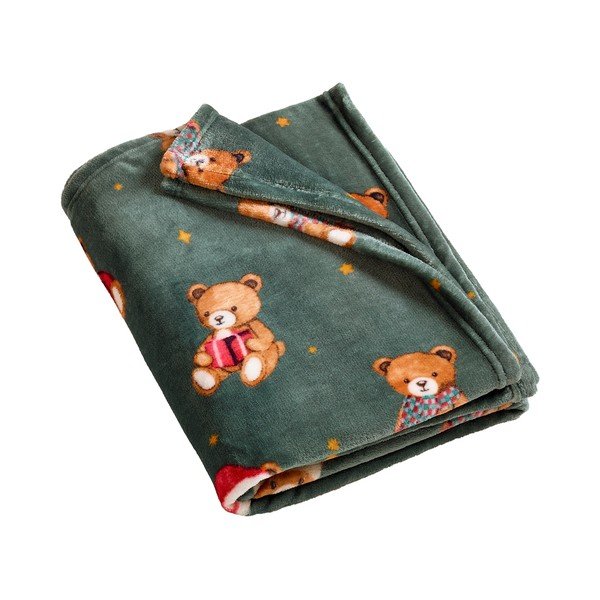Tmavozelená deka s vianočným motívom 170x130 cm Christmas Tartan Teddy Bear – Catherine Lansfield